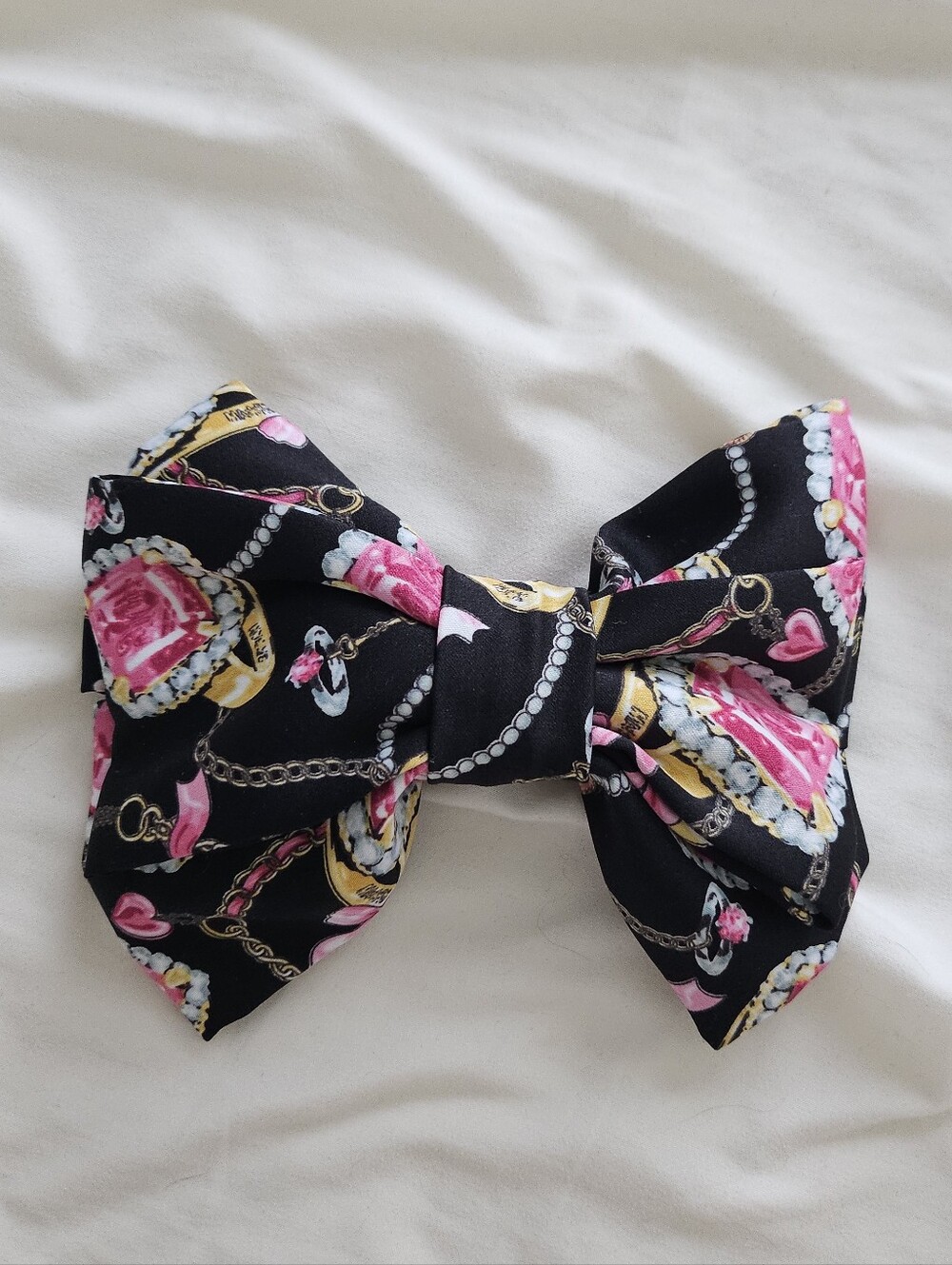 Ma*rs Gyaru Black And Pink Ring Print Oversized Barette Bow